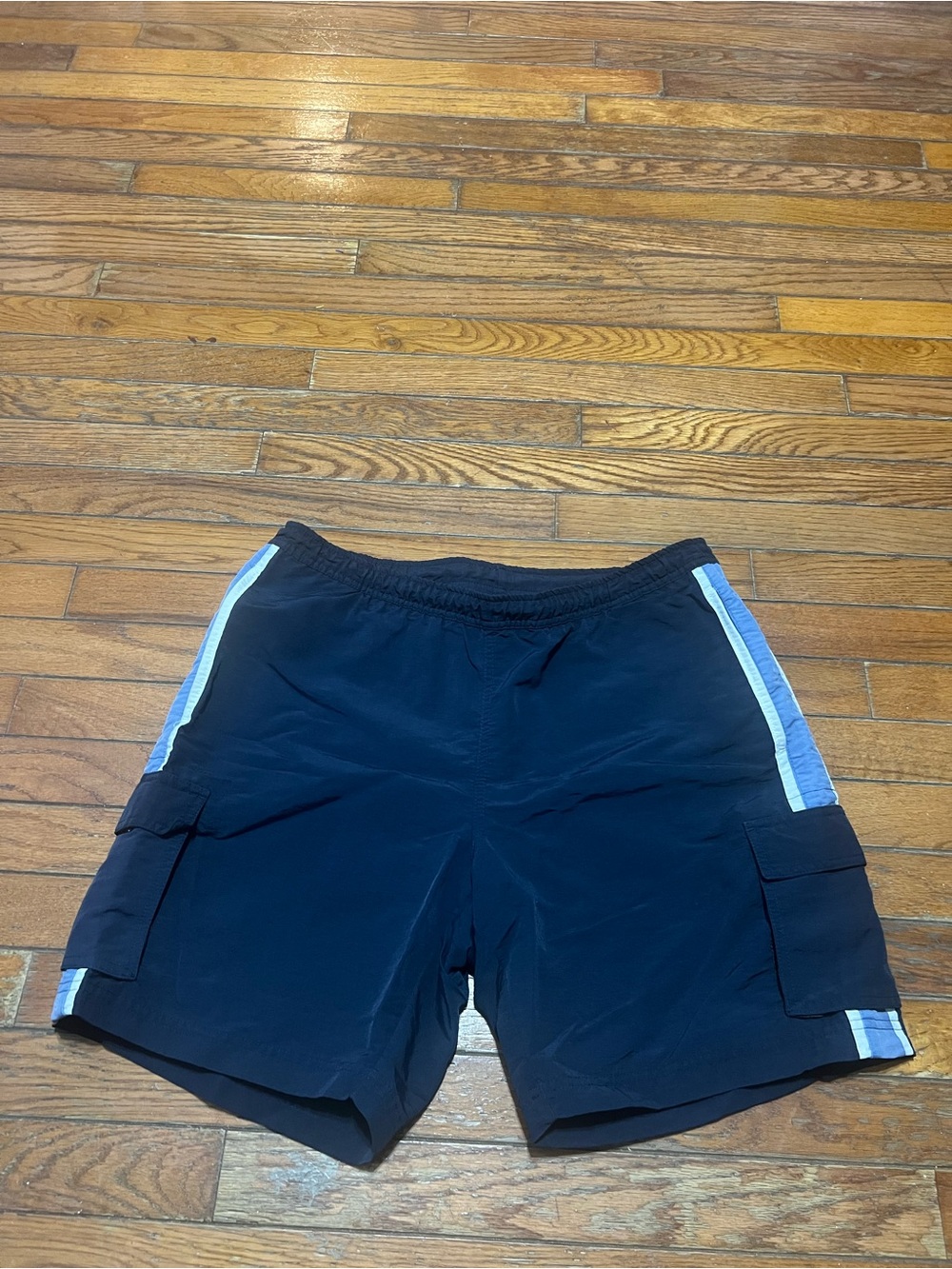 Eddie Bauer Navy Cargo Shorts with Light Blue Side Stripes